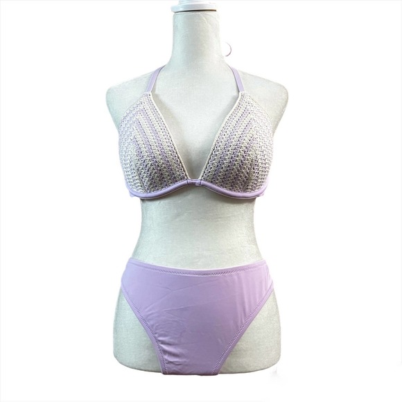 Shade & Shore Lavender Lightly Lined Crochet top & Extra Cheeky Bikini Bottom - Picture 1 of 2